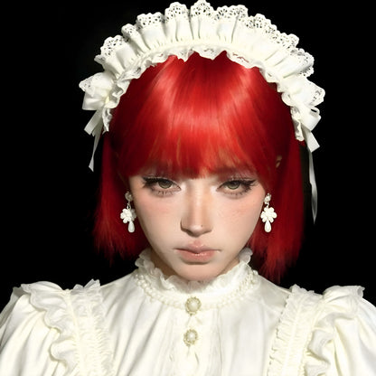 Womens Short Wig Versatile Cosplay Bright Red Bob Cut Wig — back view