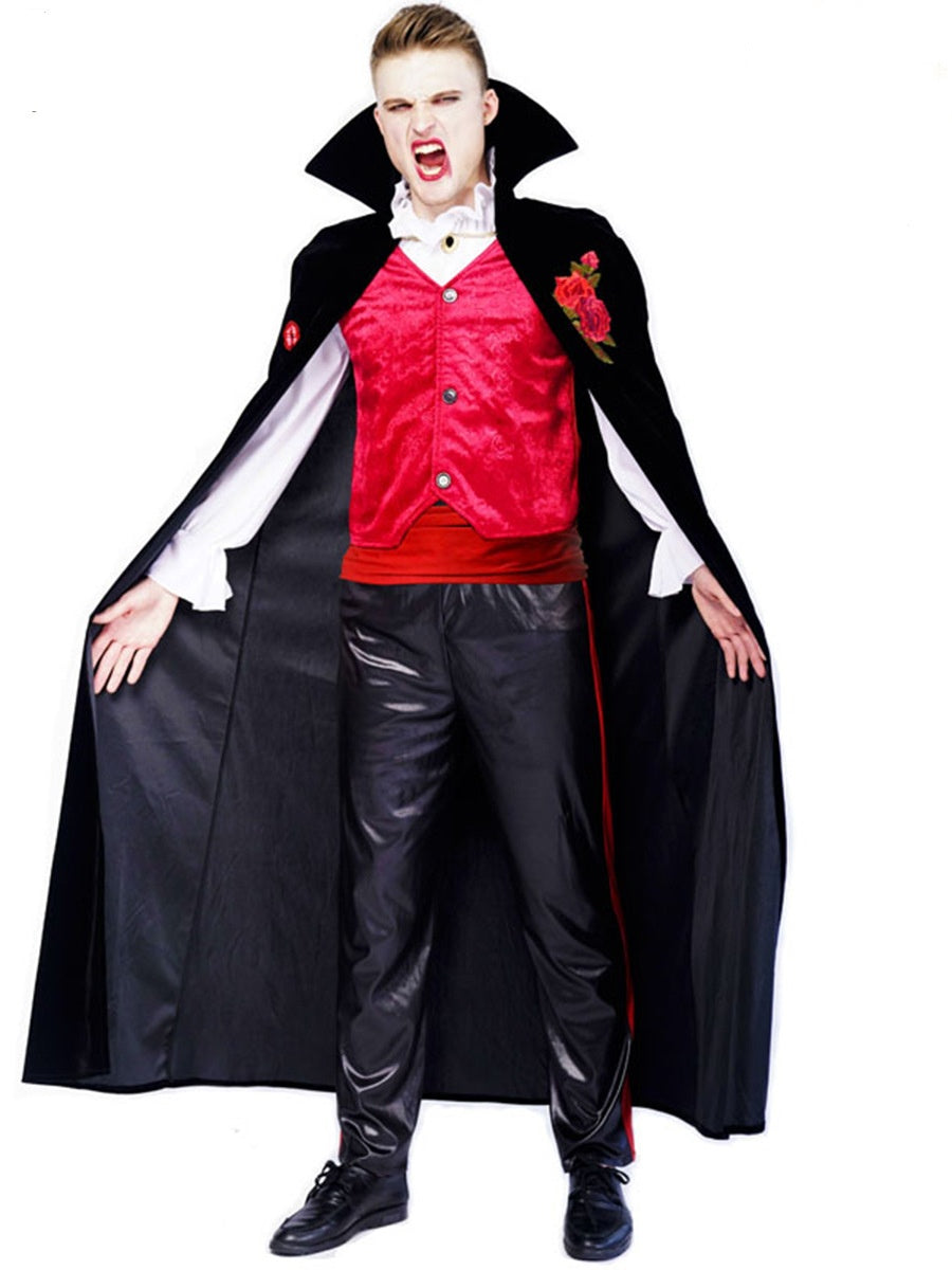 Couple's Halloween Rose Embroidery Vampire Stage Performance Party Costume — detail