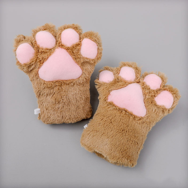 Japanese Cute Adorable Plush Cosplay Performance Props Net Red Cat Paw Gloves — side view