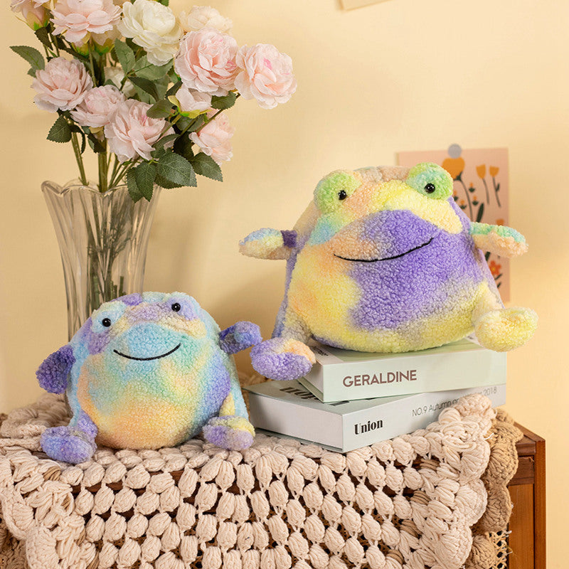 Cute Frog Doll Pillow Colorful Tie-dye Plush Toy — detail