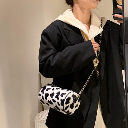 Plush Duffel Cow Pattern Flower Checkerboard — back view
