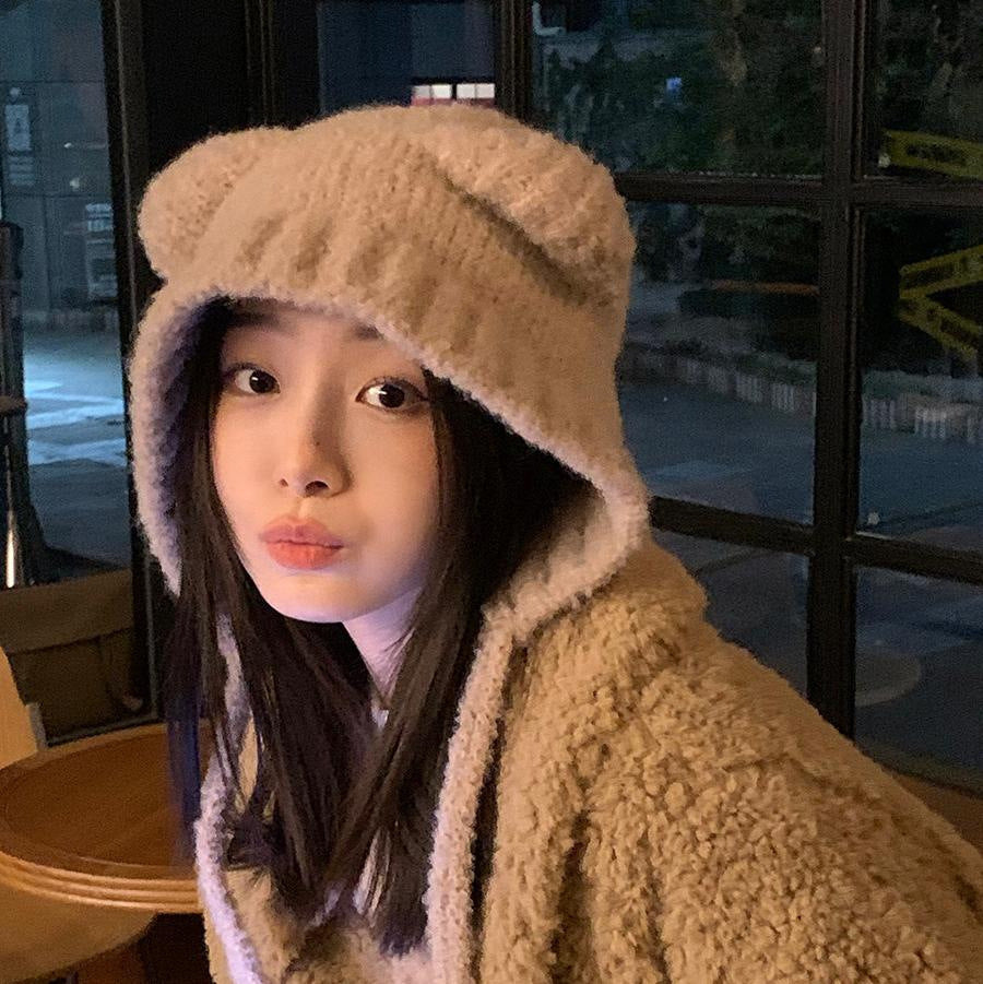 Women's Lace-up Cute Bear Ears Plush Hat | Magic Stories