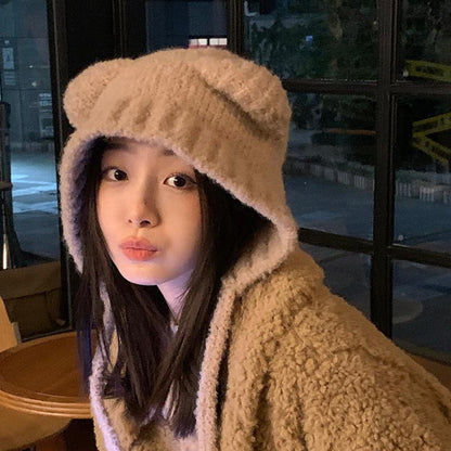 Women's Lace-up Cute Bear Ears Plush Hat | Magic Stories