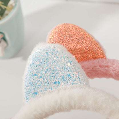 Warm Sequined Cat Ears Plush Earmuffs — detail