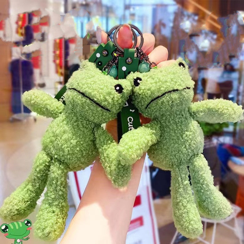 Green Plush Frog Doll Keychain Pendant — back view