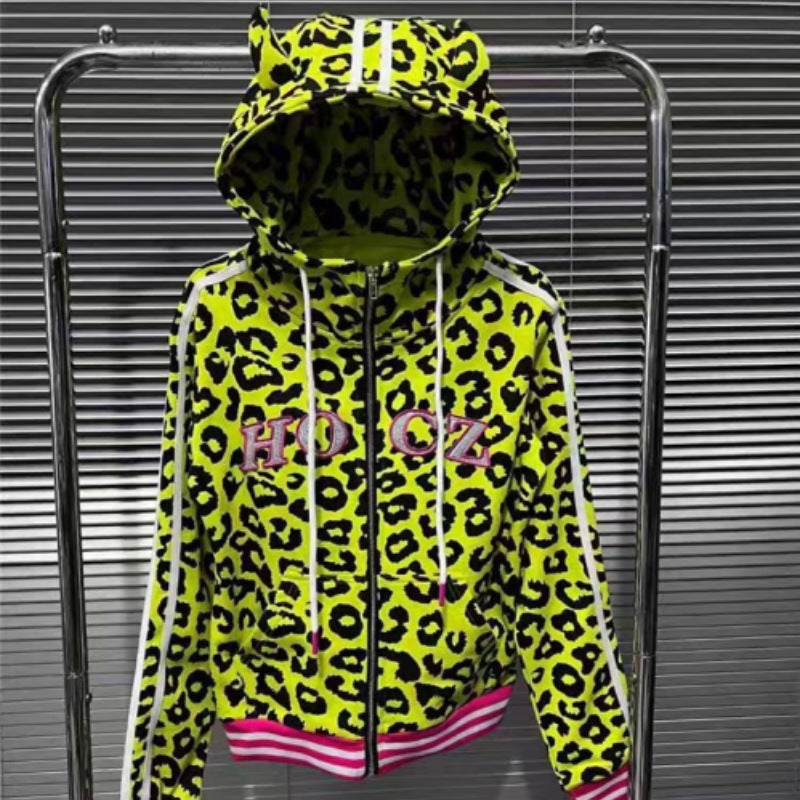 Yellow Leopard-Print Hoodie With Devil Horns For Women — packaging