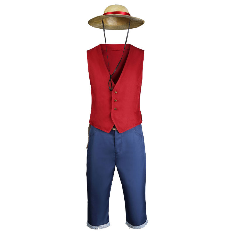 One Piece Monkey D. Luffy Vest Fullset Cosplay Costume — back view