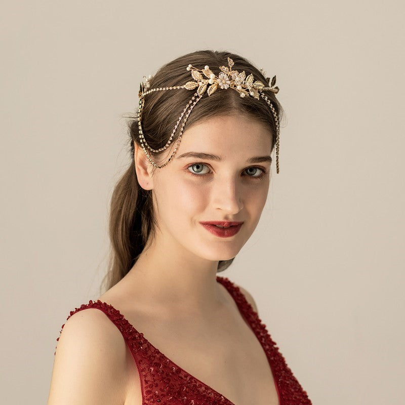 Chain bridal headband handmade bridal headband — back view