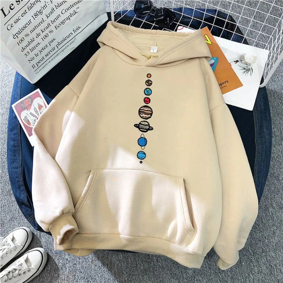 Multicolor Anime Men And Women Loose Hooded Sweatshirt — back view