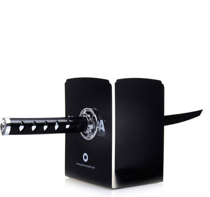 Otaku Desk & Shelf Decor 3-Piece — LED Cup Display Lamp, Katana Ninja Bookends & Astronaut Phone Stand — back view