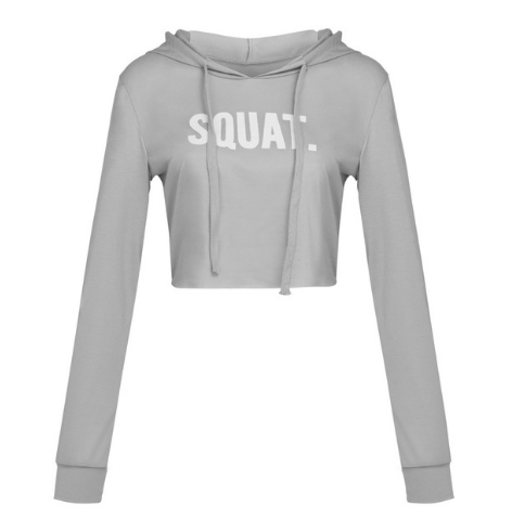 Women Fashion Active Hoodies Long Sleeve Crop Top Letter Print Loose Hooded sudaderas mujer harajuku hoodie sweat — detail