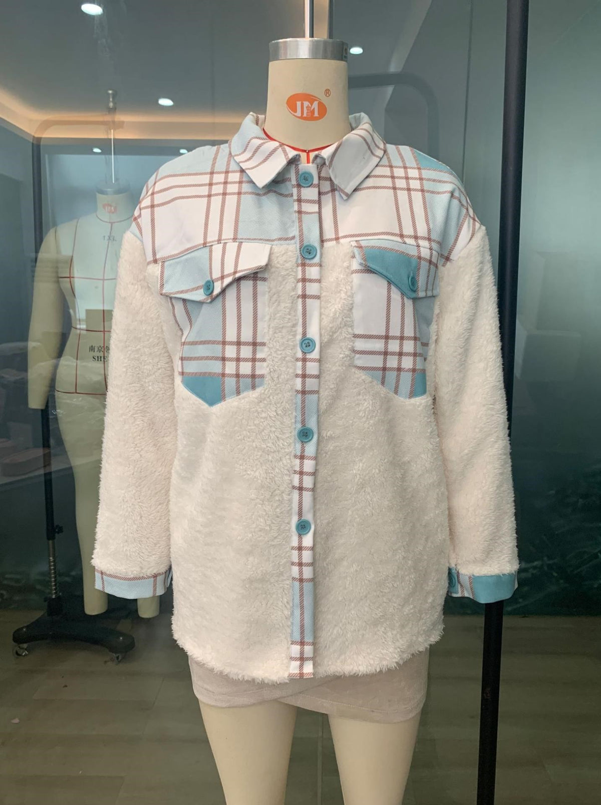 Ladies jacket Christmas mesh cashmere jacket — in use
