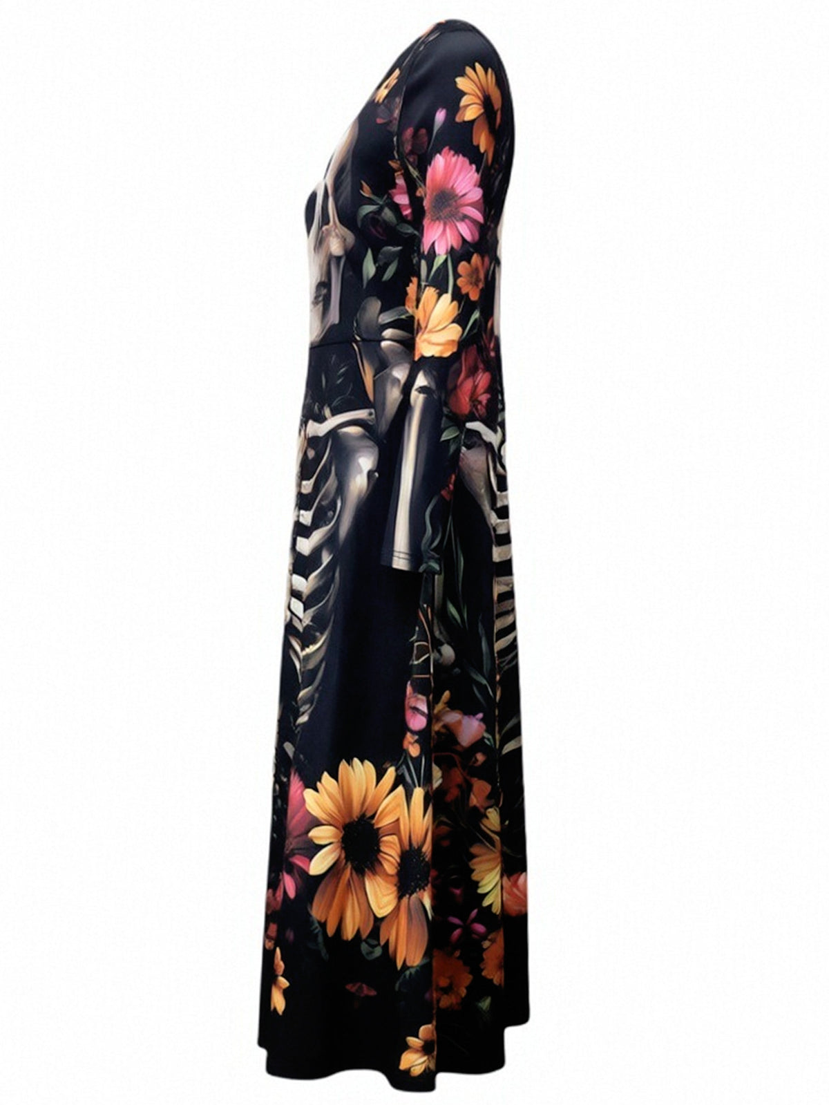 Halloween Skull Print Witch Wizard Costume Dress - Women's Gothic Fantasy Party Outfit for Cosplay — detail