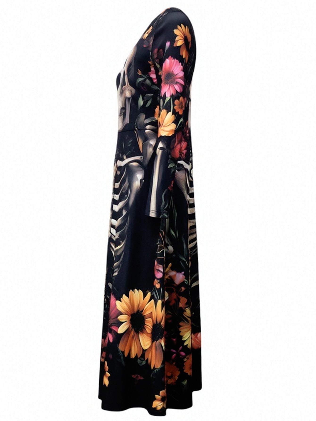 Halloween Skull Print Witch Wizard Costume Dress - Women's Gothic Fantasy Party Outfit for Cosplay — detail