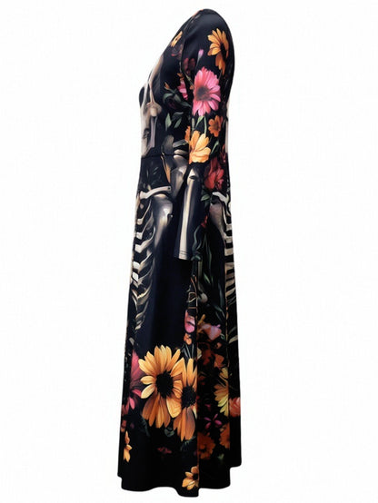 Halloween Skull Print Witch Wizard Costume Dress - Women's Gothic Fantasy Party Outfit for Cosplay — detail