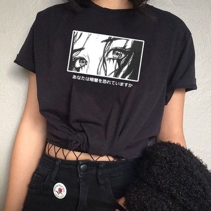 Ladies summer cartoon anime print T-shirt — back view