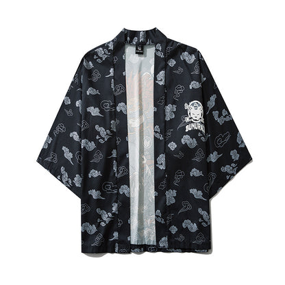 Japanese Kimono Cardigan Cat Samurai Streetwear Men Women Japan Harajuku Anime Clothes — in use