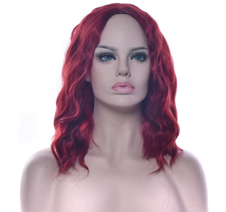 Black Short Curly Hair Cap, High Temperature Silk Short Hair Cosplay Wig Headgear — in use