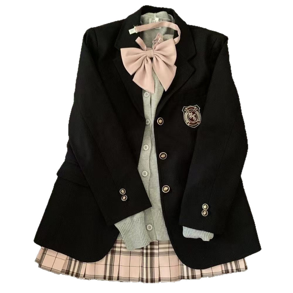 Original JK Uniform Black Blazer College-Style School-Supplied Indigo Three-Button Suit Jacket — back view