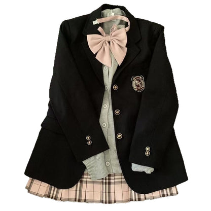 Original JK Uniform Black Blazer College-Style School-Supplied Indigo Three-Button Suit Jacket — back view