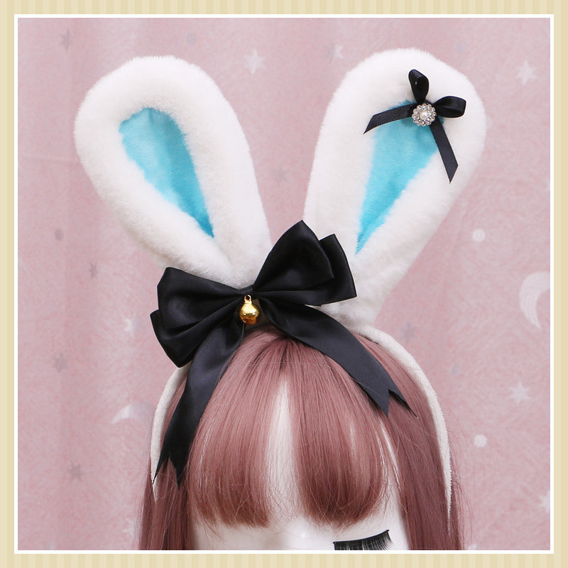Lolita Animal Ears Accessories Diamond Bowknot Plush Rabbit Ears Headband — detail