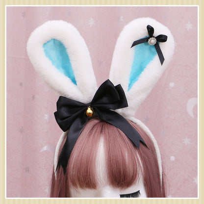 Lolita Animal Ears Accessories Diamond Bowknot Plush Rabbit Ears Headband — detail