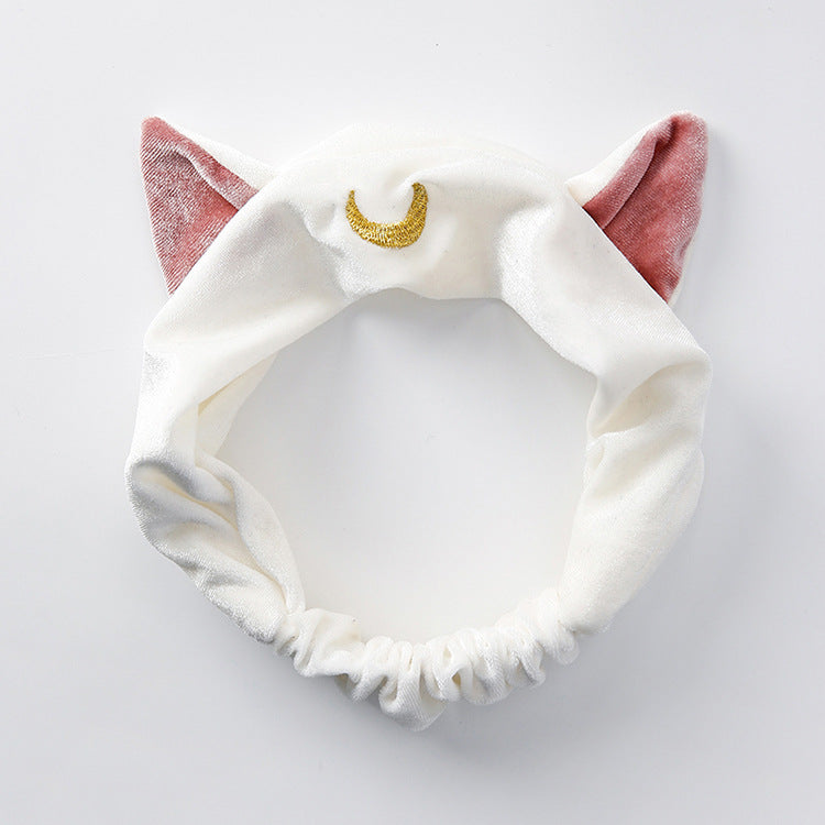 Beautiful girl cat ears series hair band wash face makeup yoga hair band headband — back view