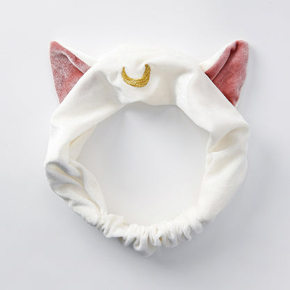 Beautiful girl cat ears series hair band wash face makeup yoga hair band headband — back view