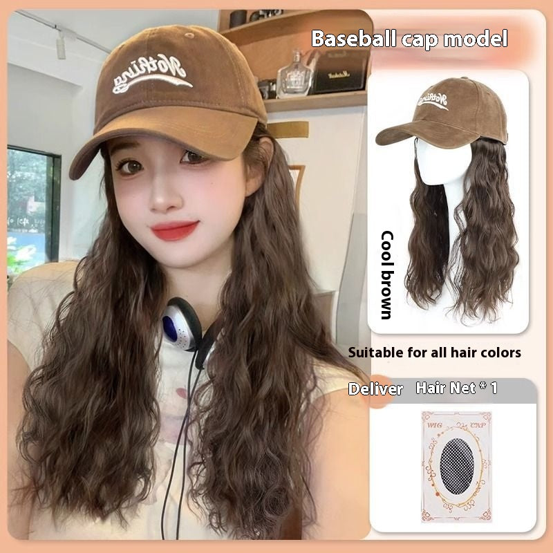 Hat Wig Integrated Fashion Large Wig Full-head Wig — back view