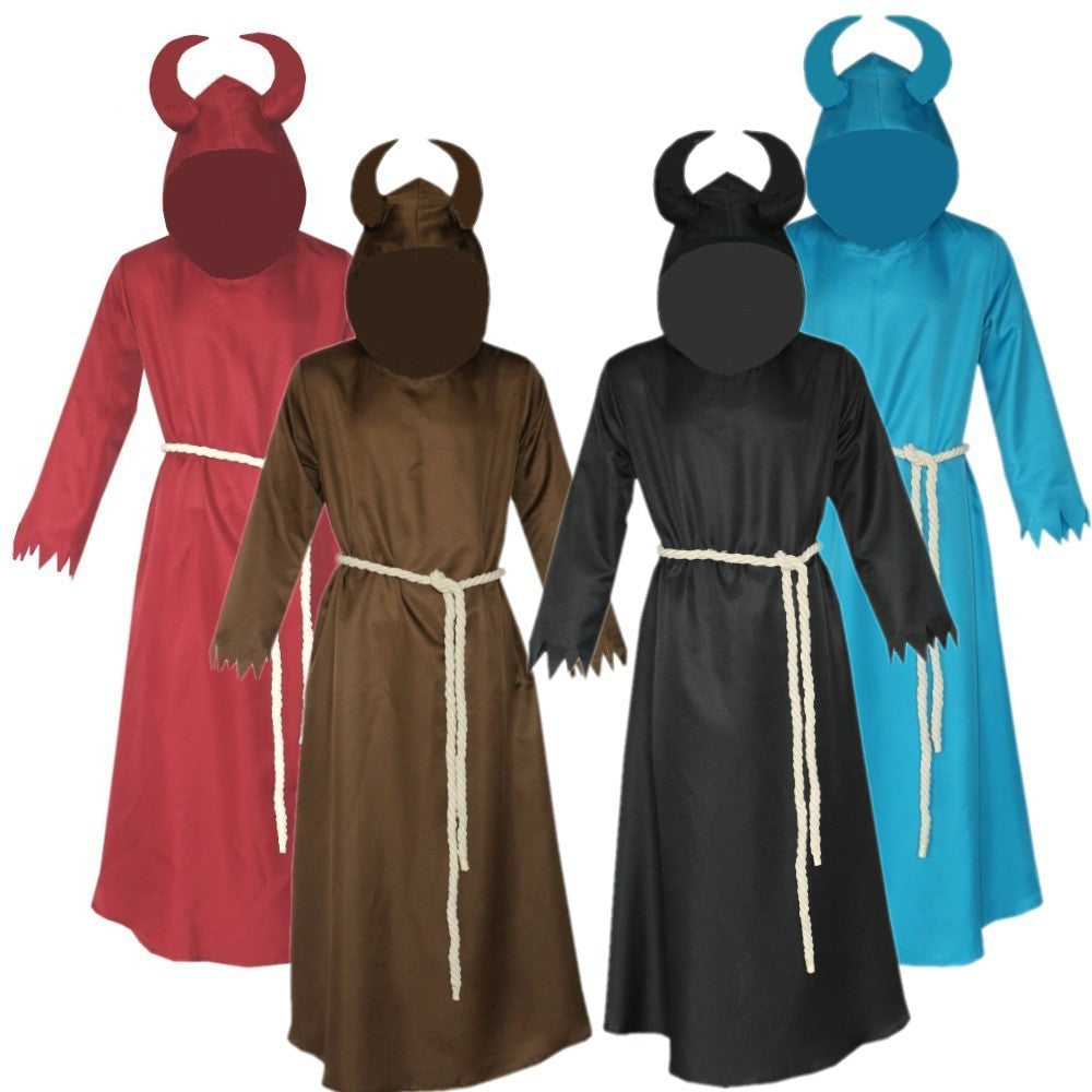 Grim Reaper Cosplay 3-Piece — Reaper Robe, Horned Death Cloak & Latex Horror Mask — back view