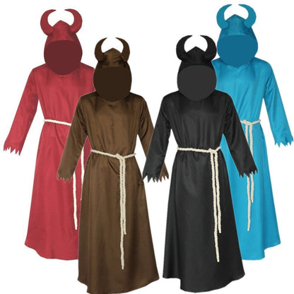 Grim Reaper Cosplay 3-Piece — Reaper Robe, Horned Death Cloak & Latex Horror Mask — back view