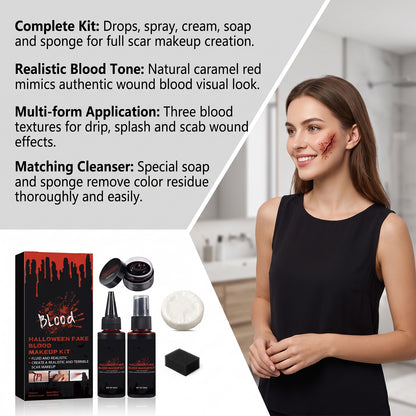 Halloween Fake Blood Makeup Set, Realistic Wound Effects, Cosplay Stage Party Costume Prop — packaging