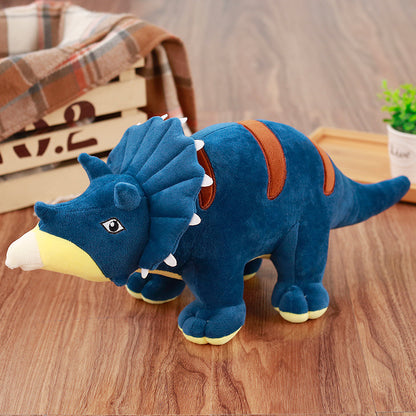 Triceratops dinosaur plush toy — in use