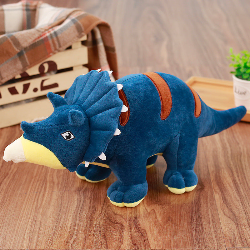 Triceratops dinosaur plush toy — in use