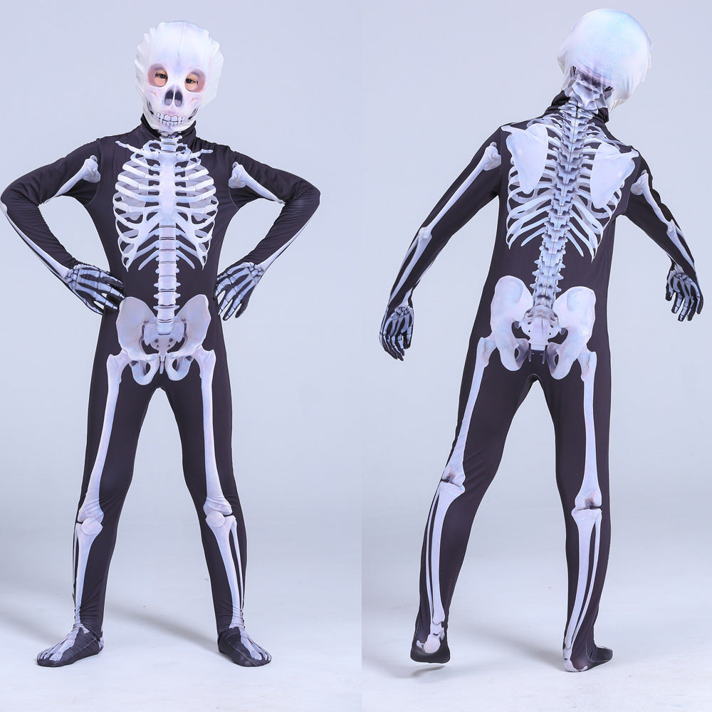Halloween Skeleton Costume Scary Skeleton Skull Costume Jumpsuit Carnival Party Clothing — side view