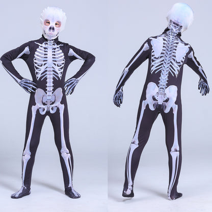 Halloween Skeleton Costume Scary Skeleton Skull Costume Jumpsuit Carnival Party Clothing — side view