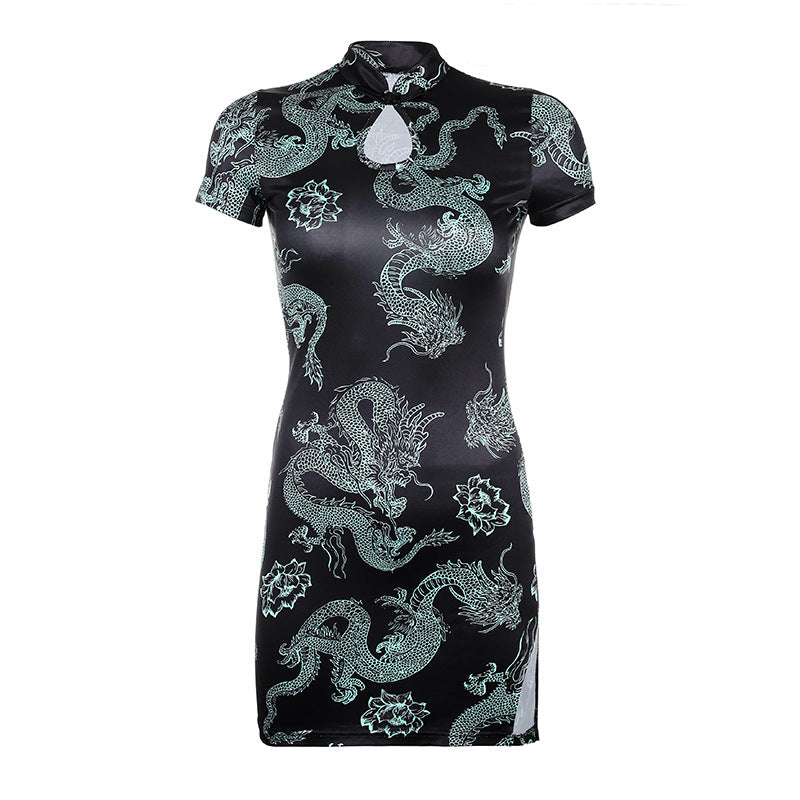 Dragon cheongsam dress — side view