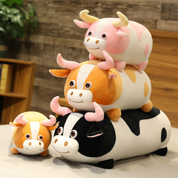 Cartoon cow long pillow plush toy — in use