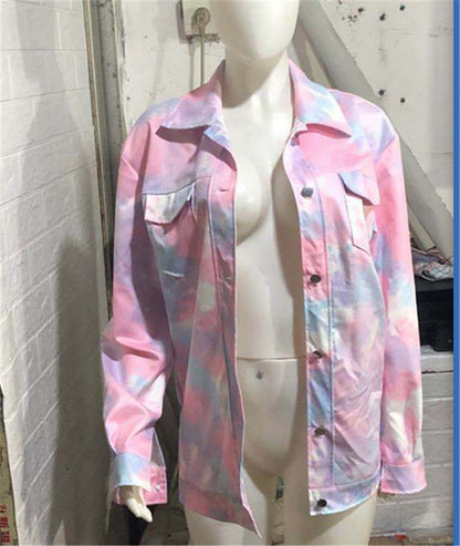 Long Sleeve Slim Harajuku Style Casual Fashion Tie-Dye Jacket — side view