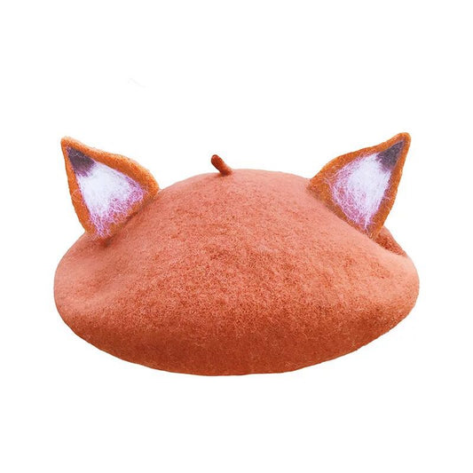 Fox Ears Beret - Wool Blend Women's Beret, Size M (56-58 cm), Autumn And Winter
