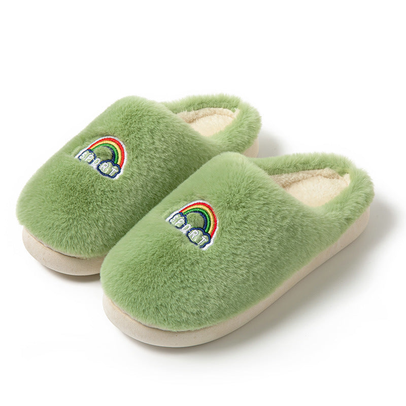 Kawaii Rainbow Embroidered Slippers Warm Slip On Plush Shoes Couple Indoor Home Slippers Winter — packaging