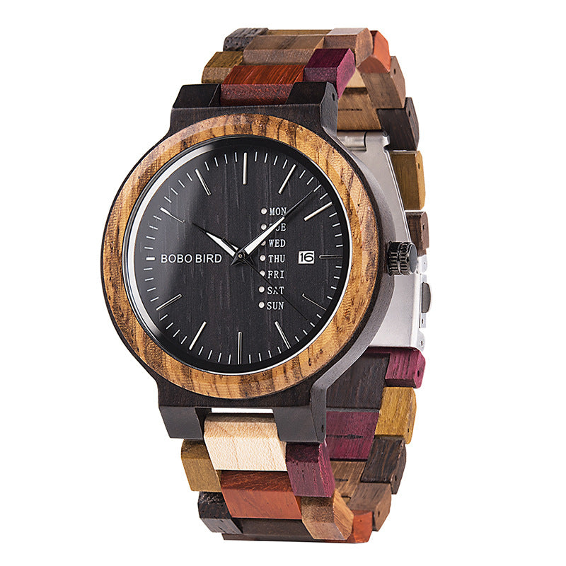 Art Retro Student Couple Wooden Quartz Watch — back view