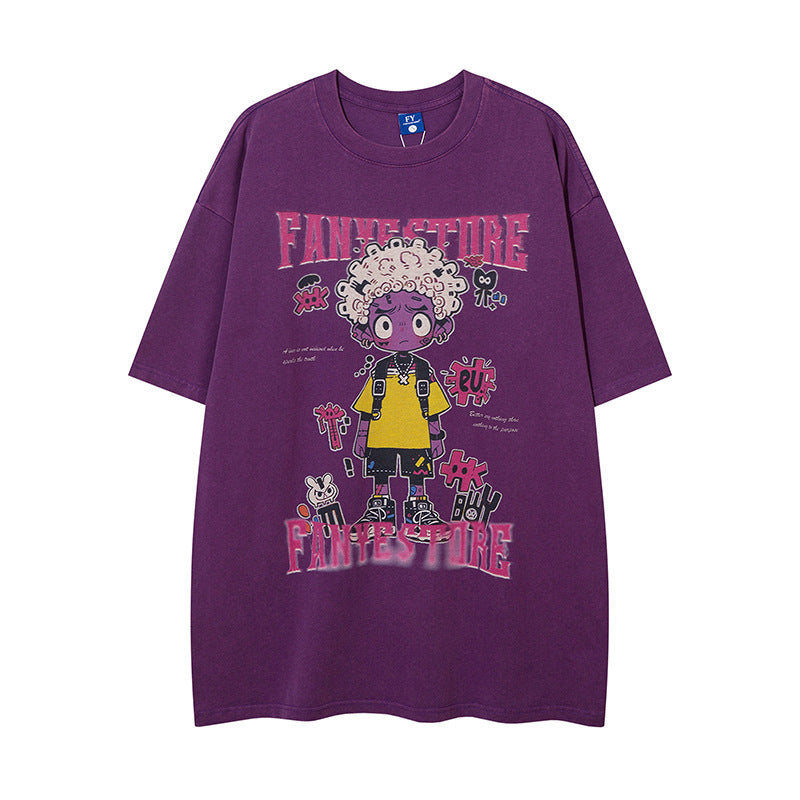 Cartoon Anime Print Distressed T-shirt For | Magic Stories