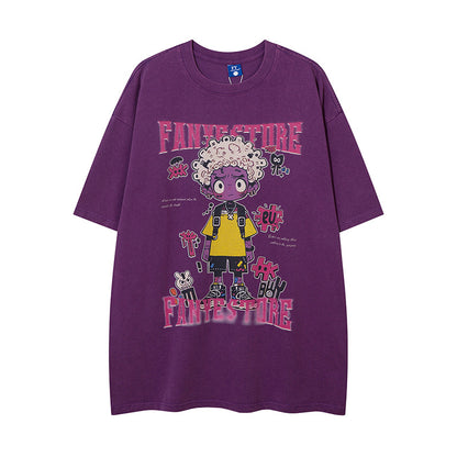 Cartoon Anime Print Distressed T-shirt For | Magic Stories