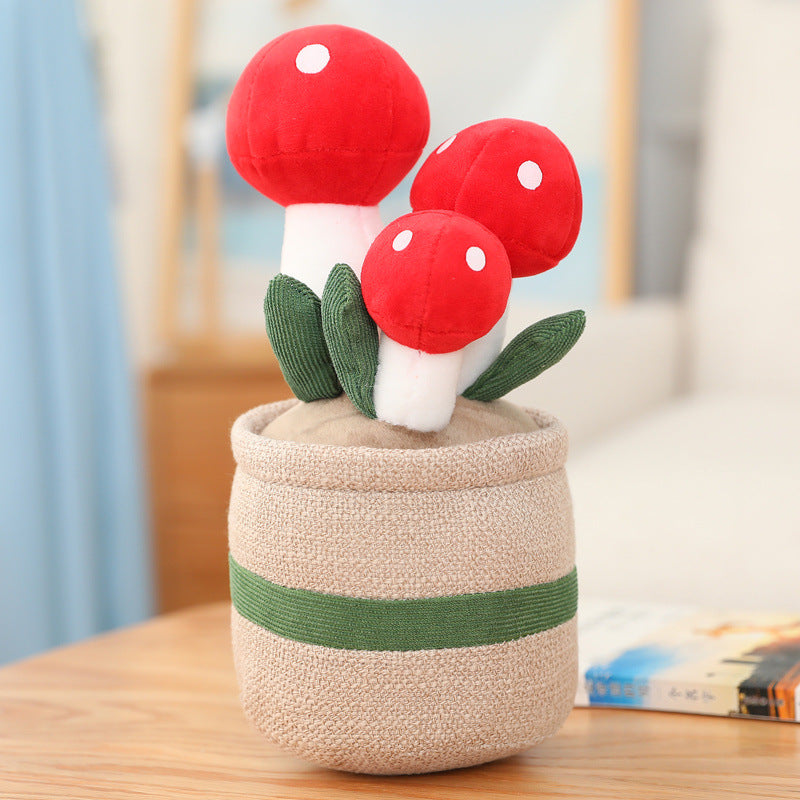 New Cute Potted Plants Mushroom Ornaments Plush — in use