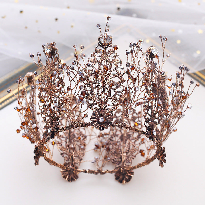 Bridal golden crown tiara baroque round | Magic Stories