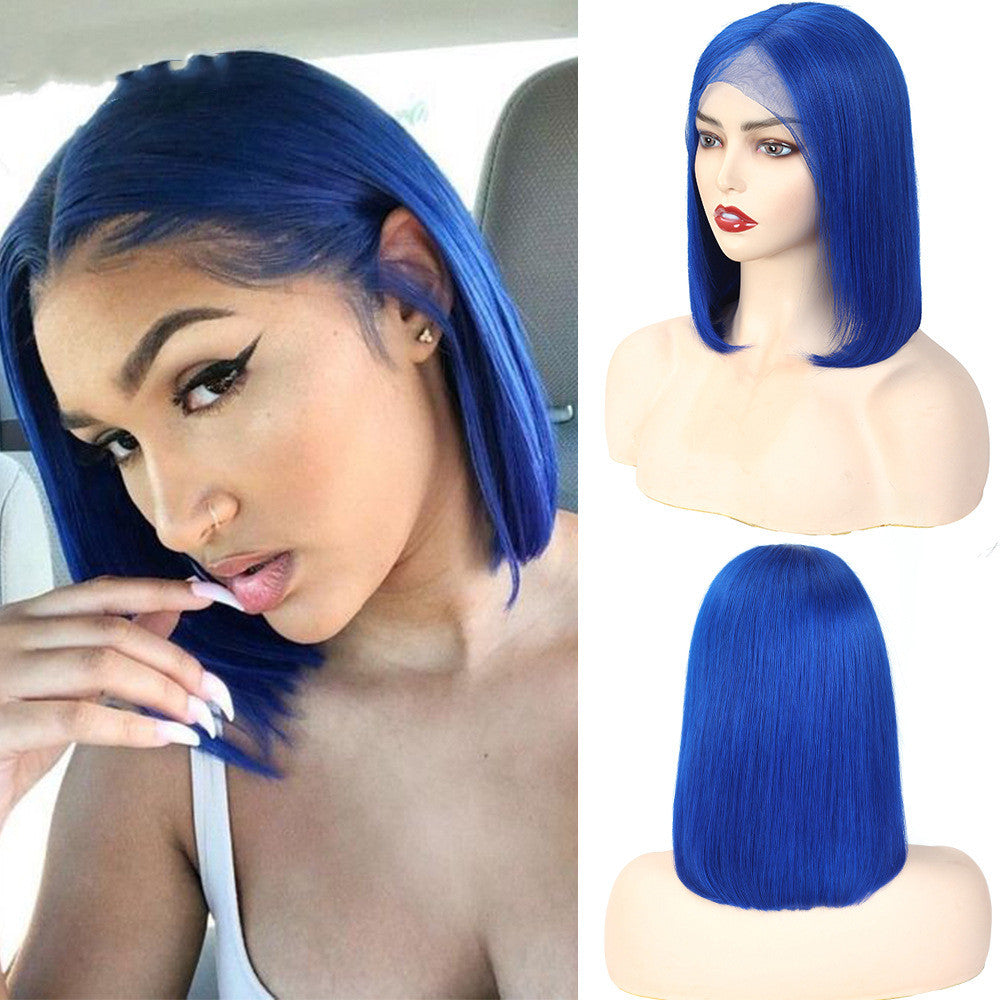Human Hair Bob Wigs Green Short Bob Wig — back view