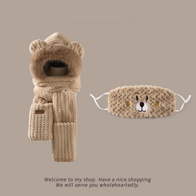 Bear Ears Plush Hat And Scarf For Women | Magic Stories