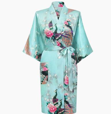 Japanese satin peacock woman yukata pajamas — back view