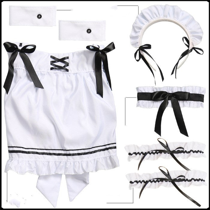 Red wine sweetheart maid outfit — side view